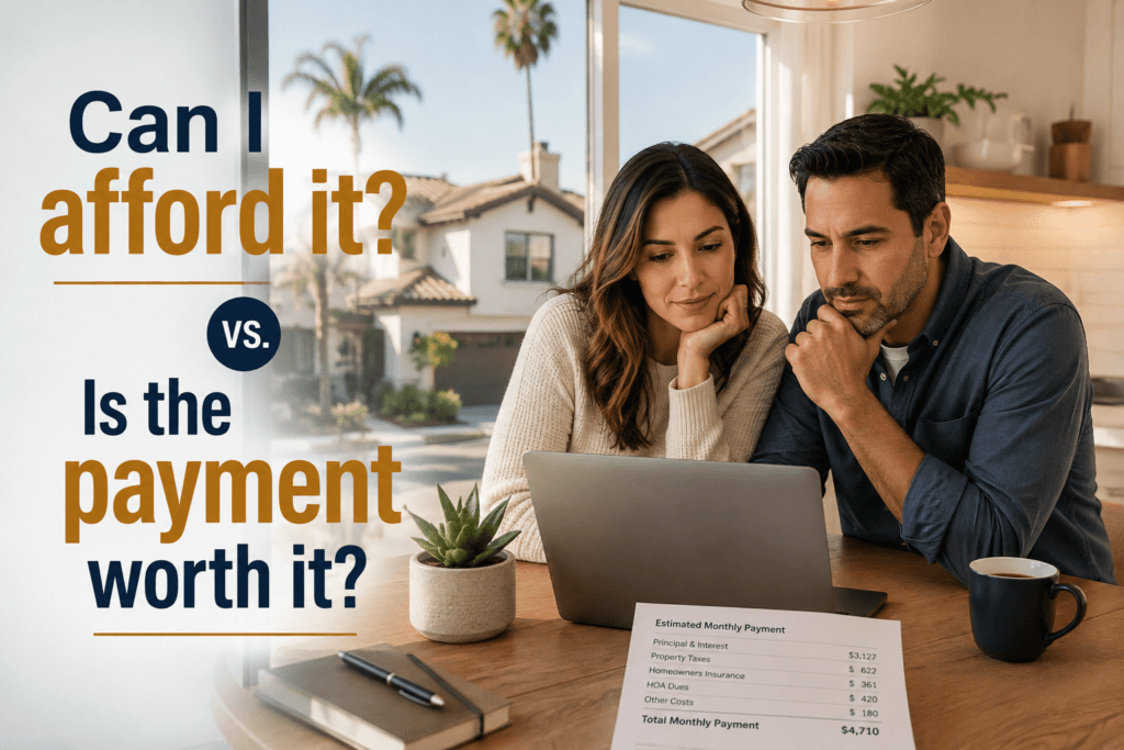 Southern California couple reviewing housing affordability and monthly home payment