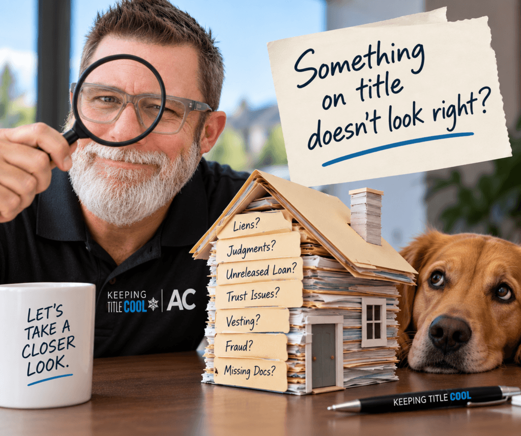 Title expert reviewing complicated real estate title issues