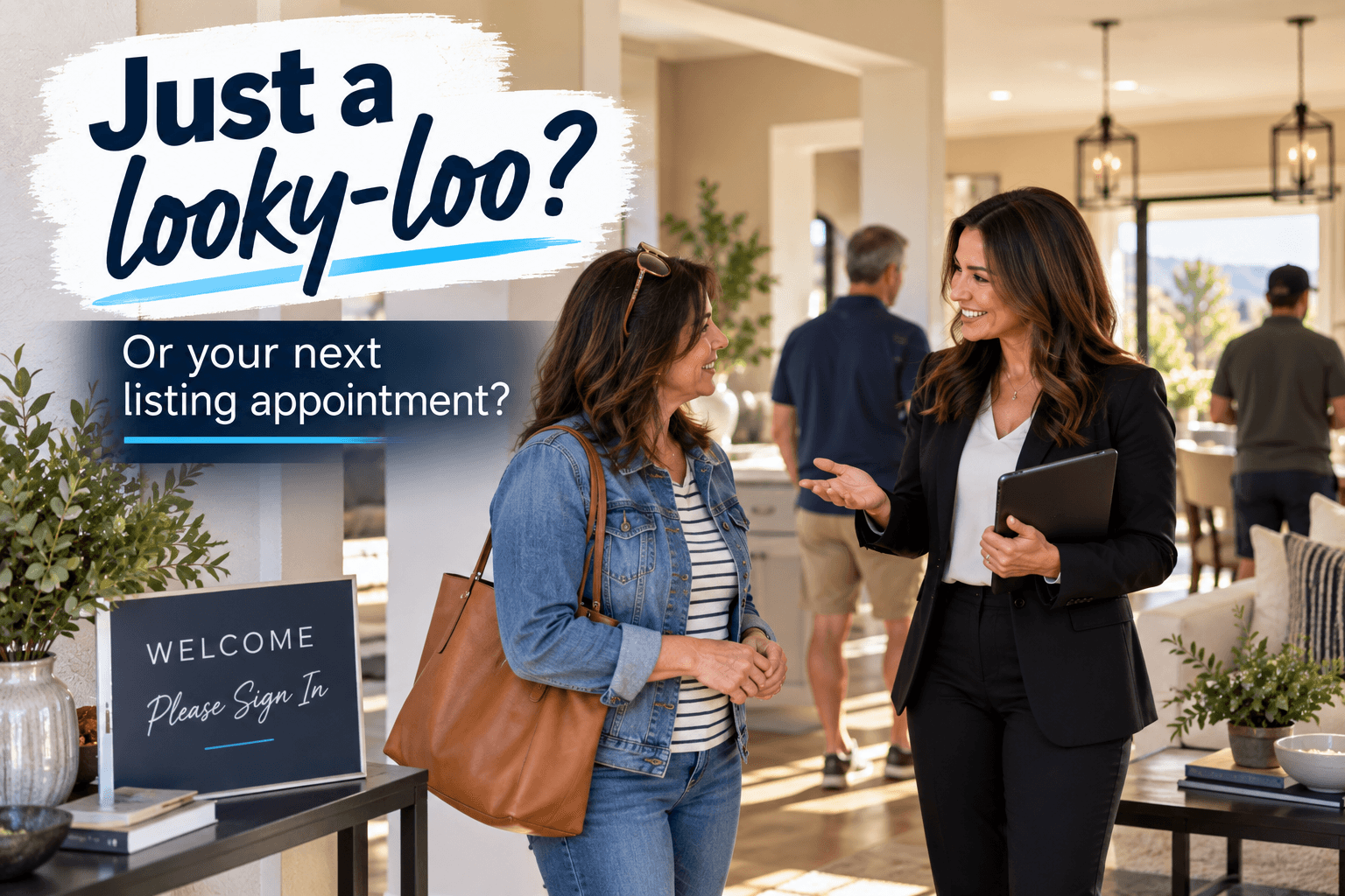 Realtor talking with a neighborhood homeowner visiting an open house