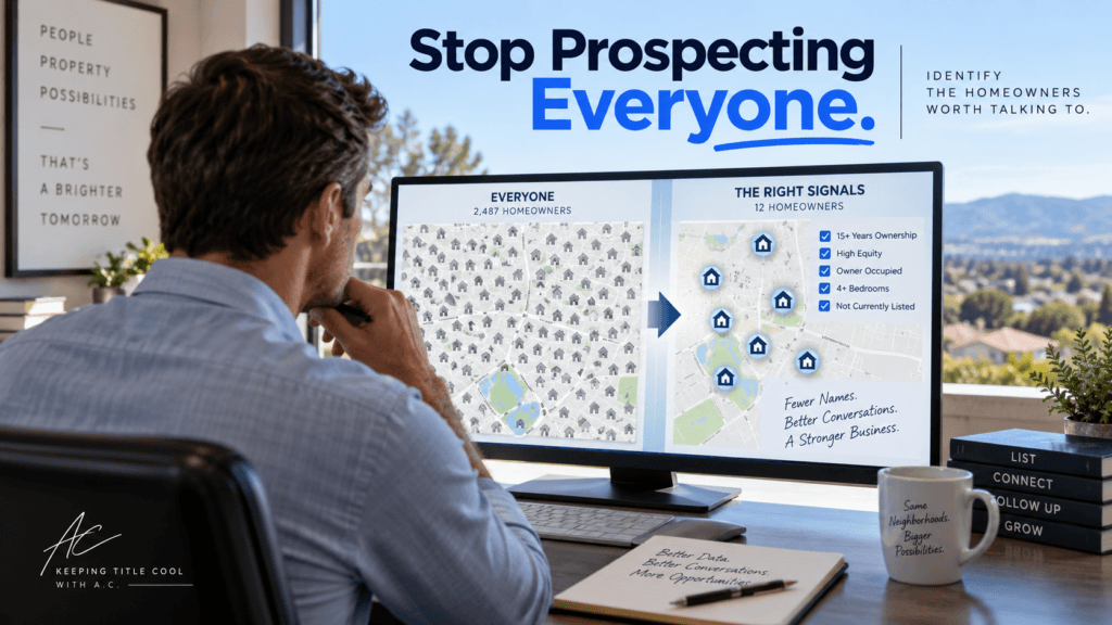 Realtor narrowing a large homeowner list into a smaller targeted prospecting audience using property data