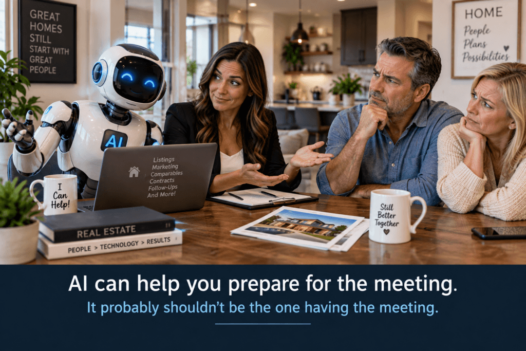 Realtor meeting with homeowners while AI assists