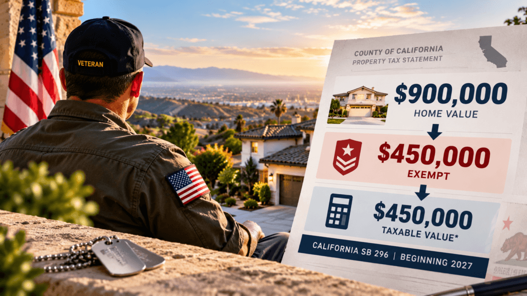 California SB 296 Disabled Veterans Property Tax Exemption example on a $900,000 home